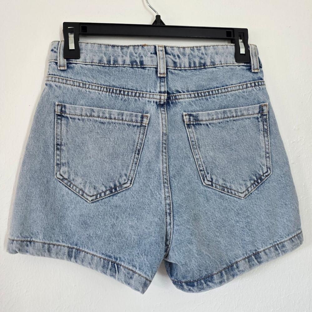 Zara Denim Faux Wrap Front Skort High Rise Jean Skirt Shorts Light Wash Cotton - Picture 4 of 8